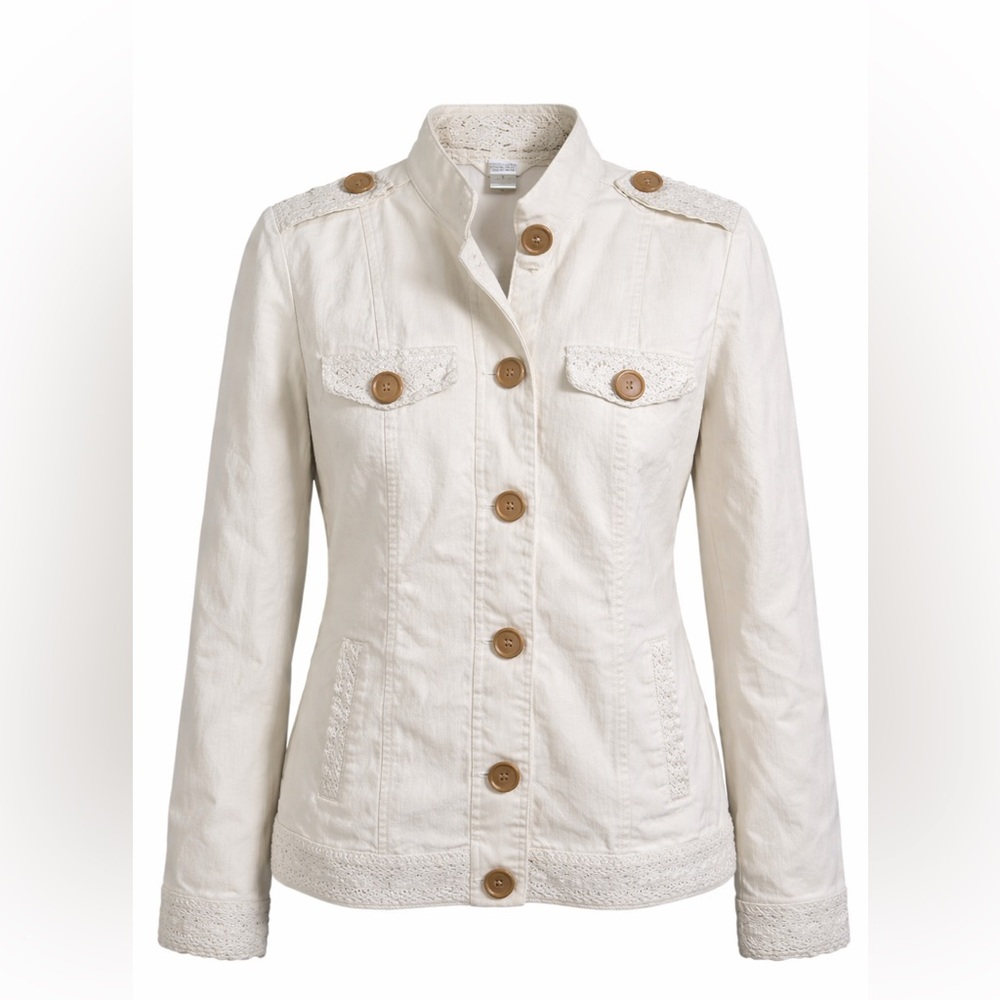 Christopher And Banks Ivory Crochet Trim Utility Jacket Small Boho Cottagecore